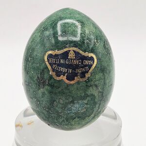 Green Stone Alabaster Egg Hand-carved in Italy Vintage with Tag